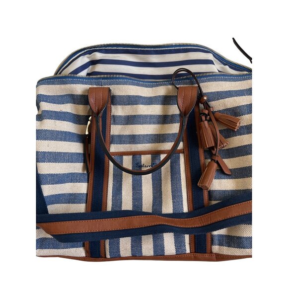 Splendid Nautical Striped Canvas & Leather Weekender Bag - Picture 2 of 6